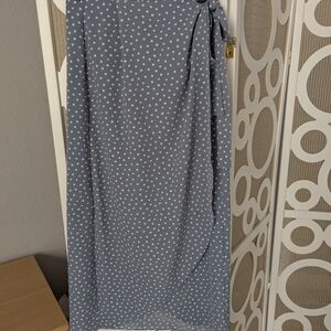 Max Studio Blue Polka Dot Wrap Maxi Skirt